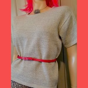 VTG 80s Silver Metallic Glitter Glam Sweater Top